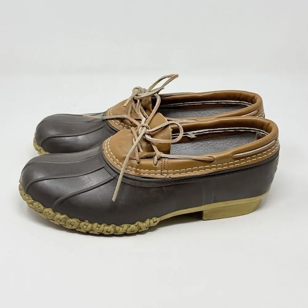 L.L. Bean Duck Boots Low Shoes Mens 10 Wide Brown Leather Rubber Moc Waterproof